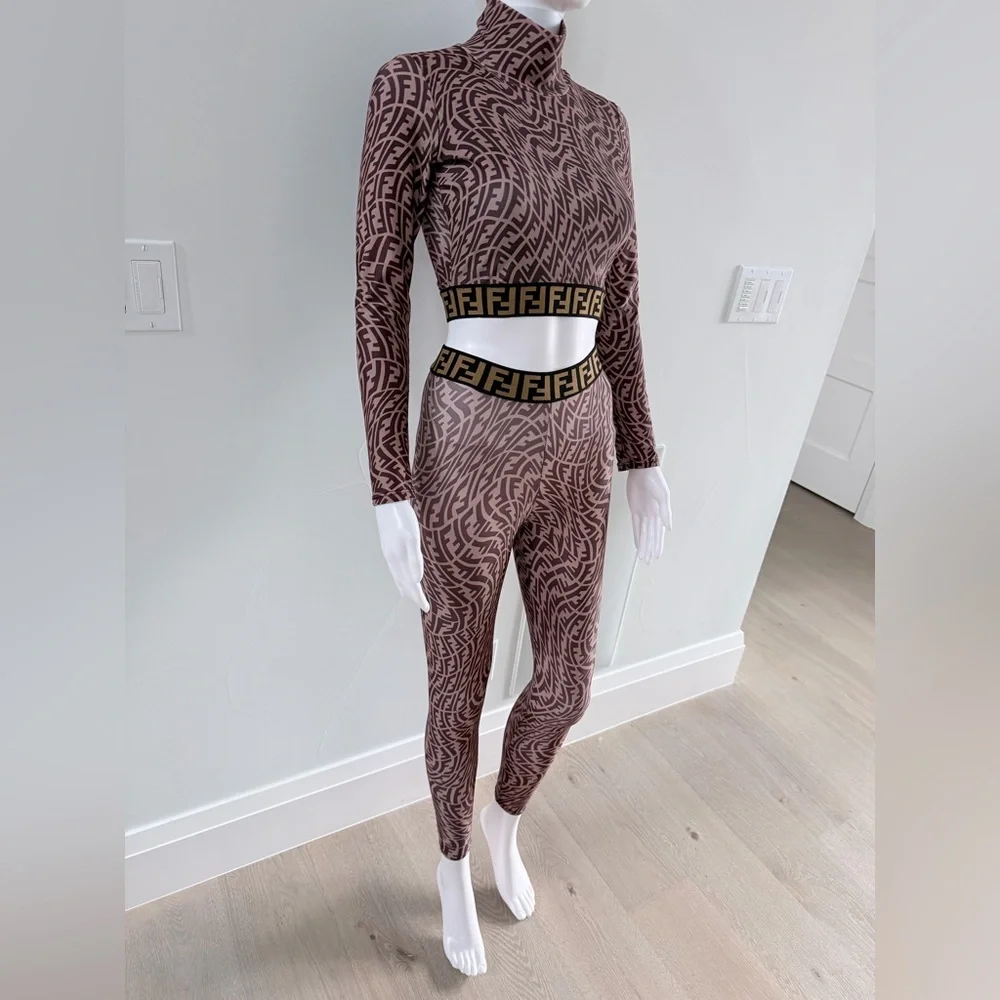 Fendi Geometric Matching Leggings Set - Brown and Black size XS/S - Picture 9 of 16